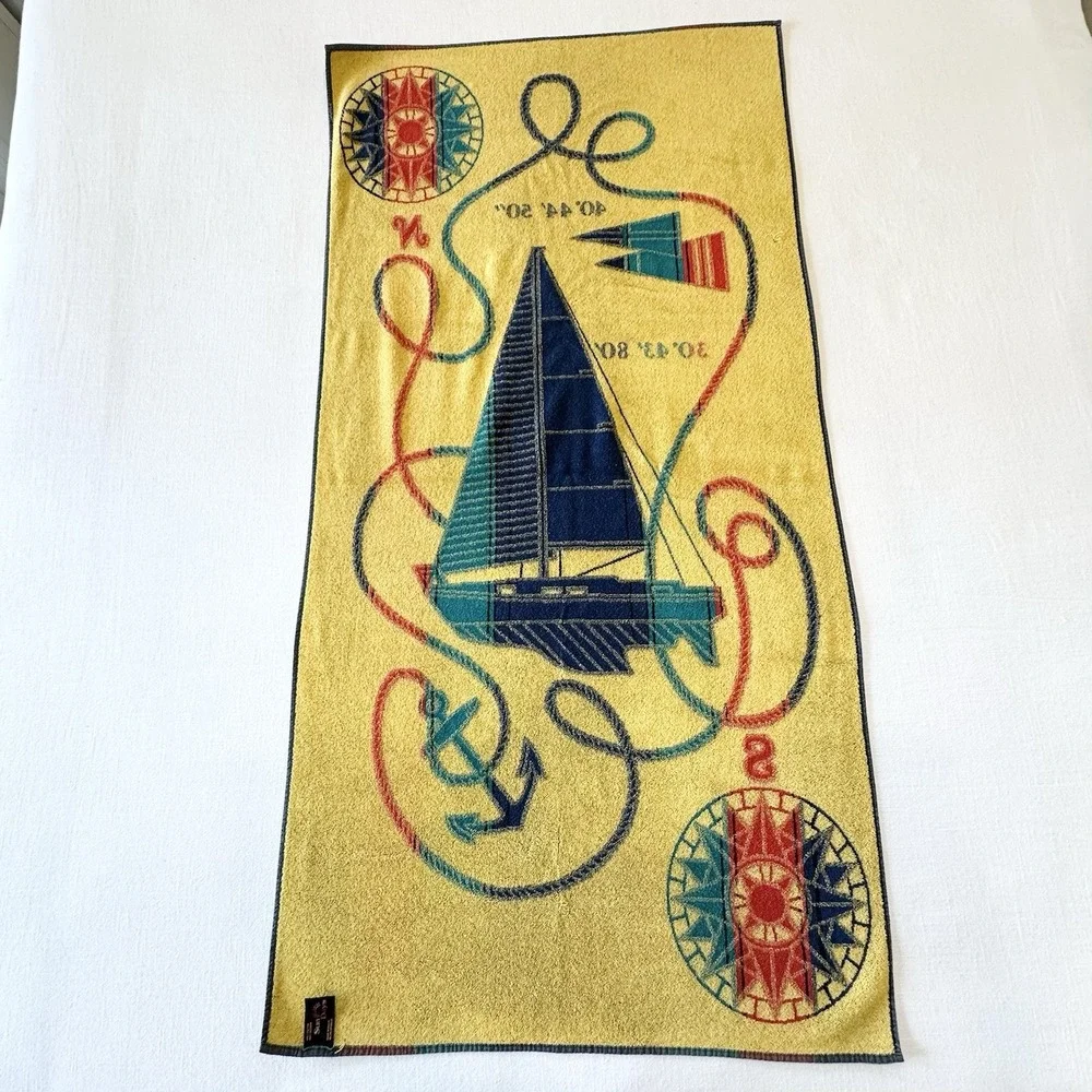 Vintage Sailboat Sail Boat Sun Days Beach Towel Brazil Nautical READ